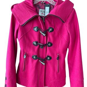 Women's Guess Wool Pea Coat w/hood, Size Small,